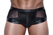 Noir Handmade - Herren Wetlook Schnür-Shorts mit Tüll und Zip schwarz