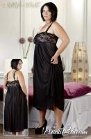 hier klicken für eine vergrösserte Darstellung von Elegantes langes Plus Size Chiffon Negligé Kleid & String schwarz
