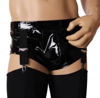 hier klicken für eine vergrösserte Darstellung von Ledapol - Glänzende heiße Herren Lack Pants mit Strapsen schwarz