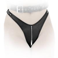 hier klicken für eine vergrösserte Darstellung von Ledapol - Extravaganter Echt Leder Harness Slip mit 2-Wege-Zip schwarz