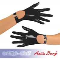 hier klicken für eine vergrösserte Darstellung von Anita Berg - Kurze Latex Handschuhe mit Riemchen