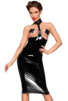 hier klicken für eine vergrösserte Darstellung von Noir Handmade - Freizügiges Lack Kleid knielang mit Halsband schwarz