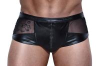 hier klicken für eine vergrösserte Darstellung von Noir Handmade - Herren Wetlook Schnür-Shorts mit Tüll und Zip schwarz